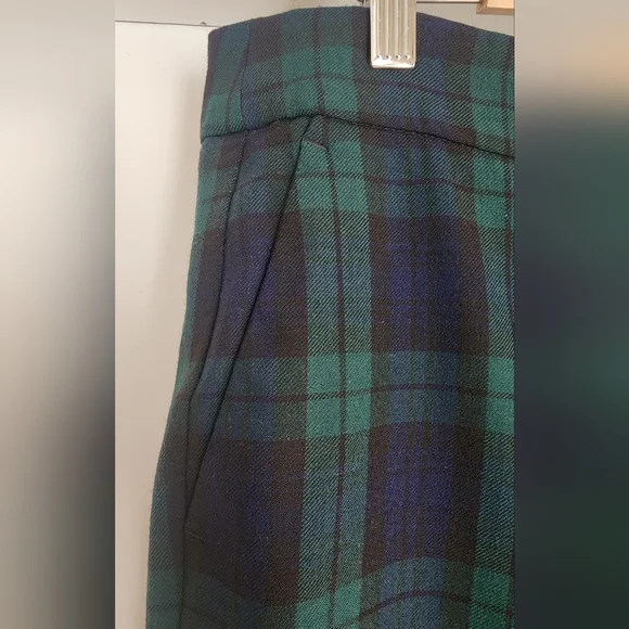J. Crew Hayden Green and Navy Plaid Kickout Crop Pants Wool Mix Dark Academia 14 - Picture 3 of 7